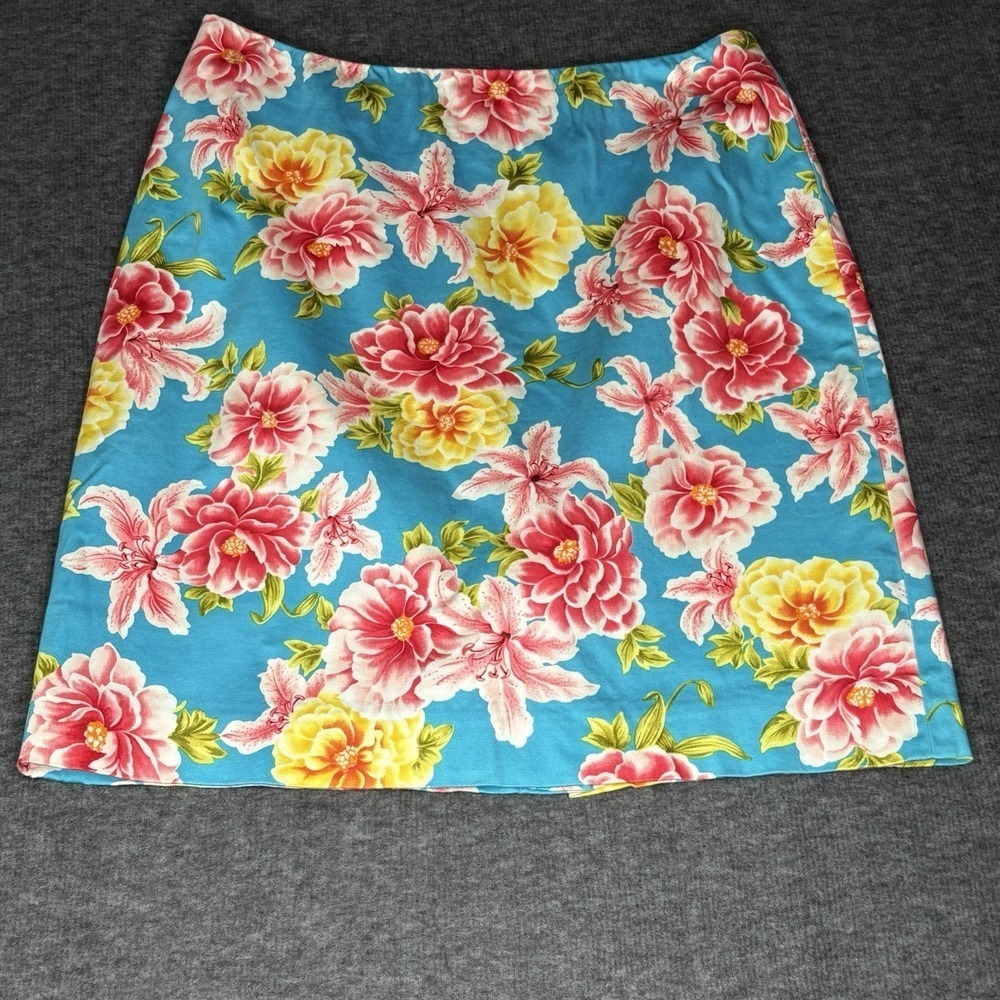 Jones New York Signature Floral Blue Cotton Pencil Skirt Womens 6 Petite